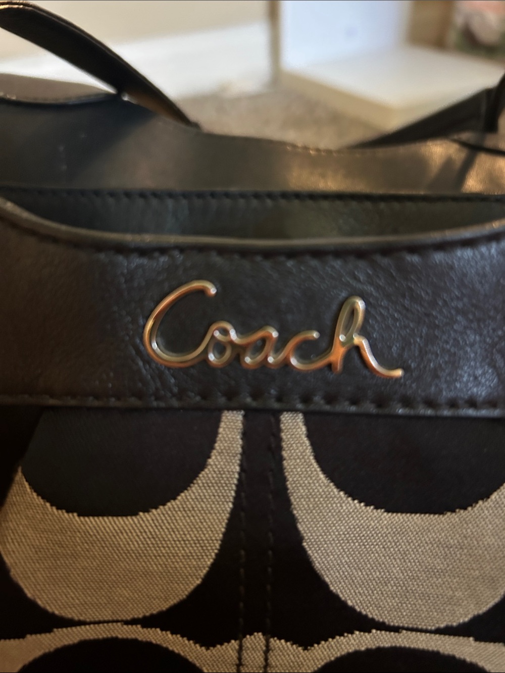 Coach Black and Cream Signature Logo Tote - Picture 3 of 7